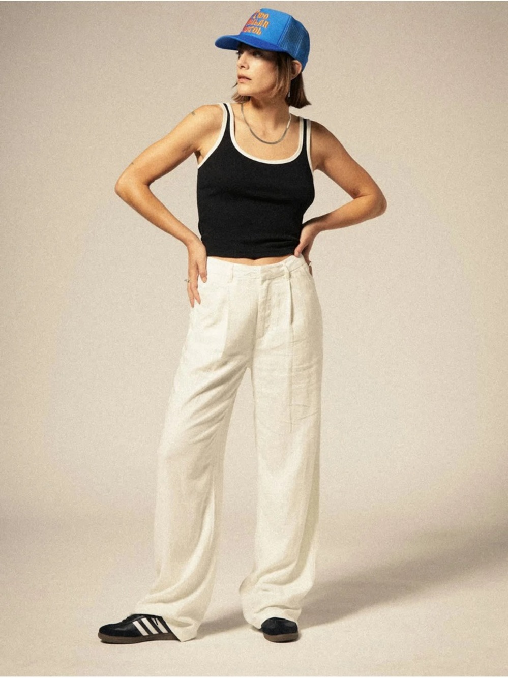 Brixton White Linen Two-Piece Set - Cropped Top & trouser high waisted pants